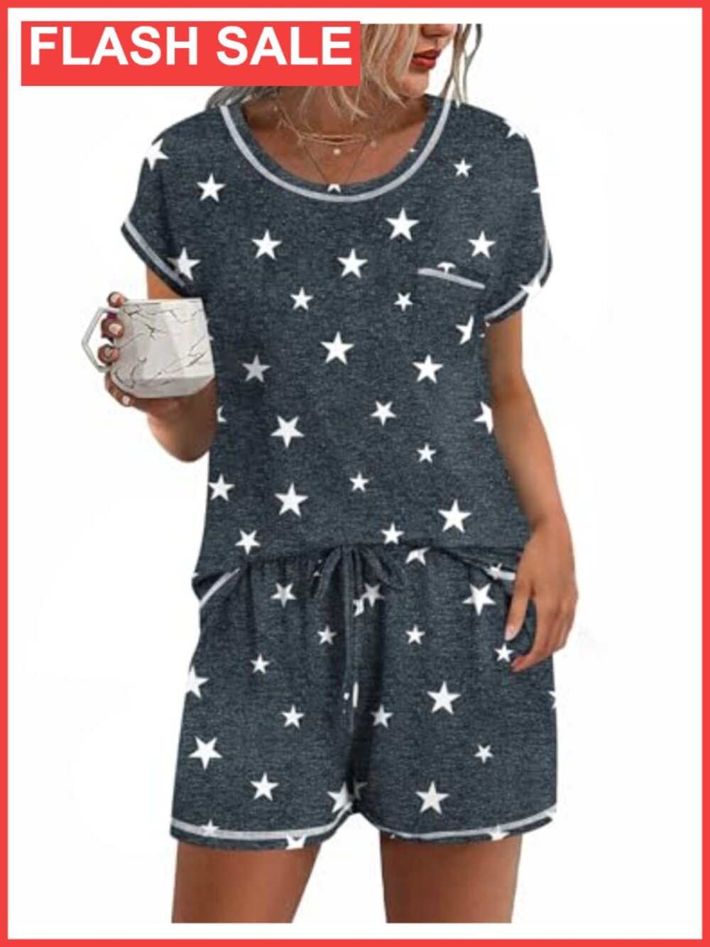 Women's 2 Piece Pajama Set Short Sleeve Top and Shorts Lounge Sleepwear